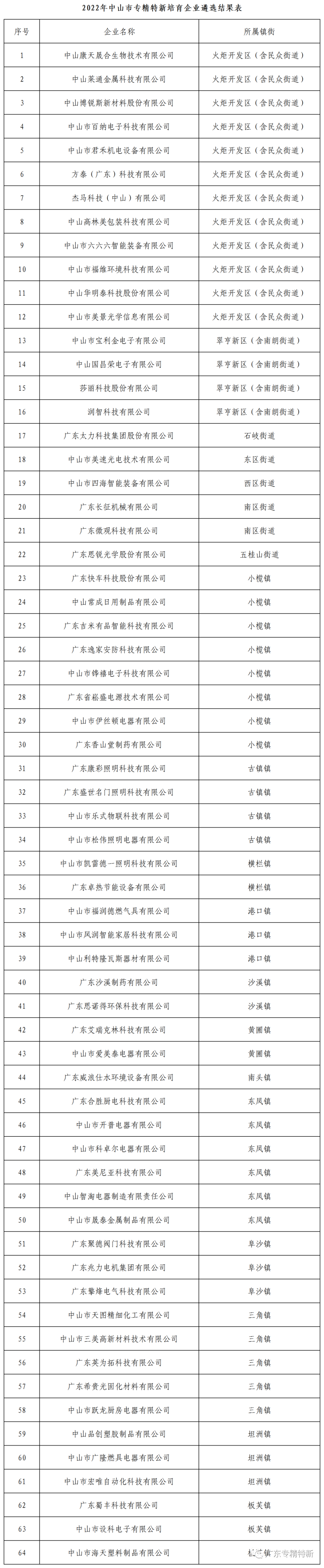 中山市发布2022年中山市专精特新和单项冠军培育企业遴选结果的公示_中山专精特新